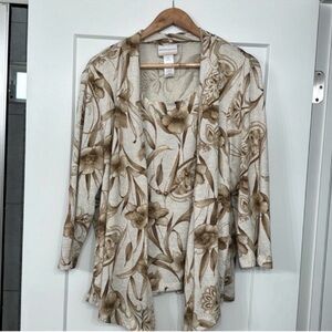 Alfred Dunner Cami Cardigan Sweater Set Sz 1X Detachable Necklace Brown Ivory